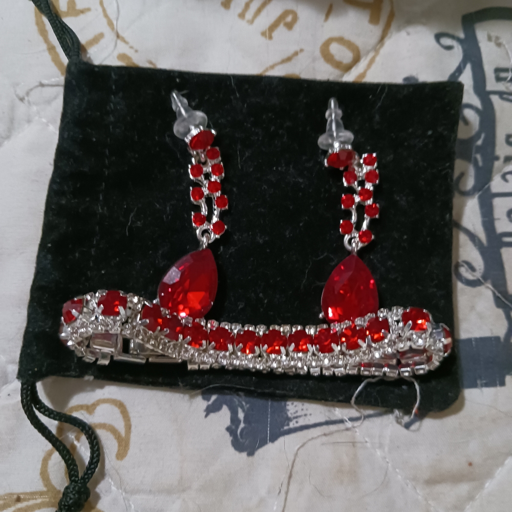 Glamorous Ruby Red And Silver Dangle Earrings,Bra… - image 1